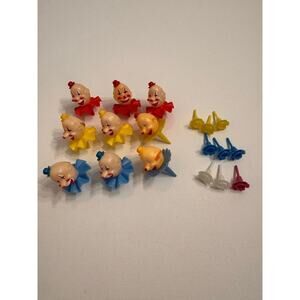 Set of 18 Vintage Clown Cupcake/Cake Toppers Multicolor Candle Holders